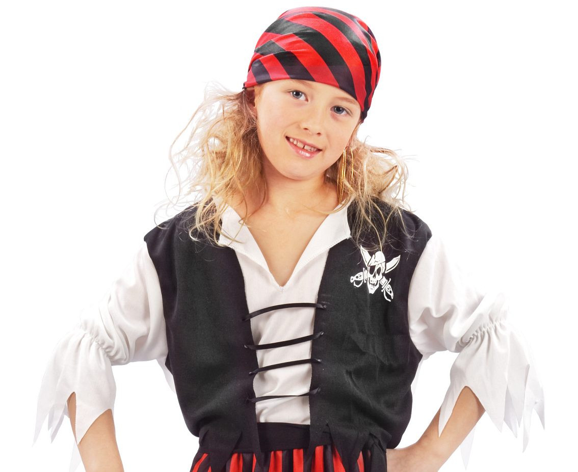 Role play-set for kids Stripped Pirate (shirt with vest, skirt, belt, bandanna), size 110/120 cm